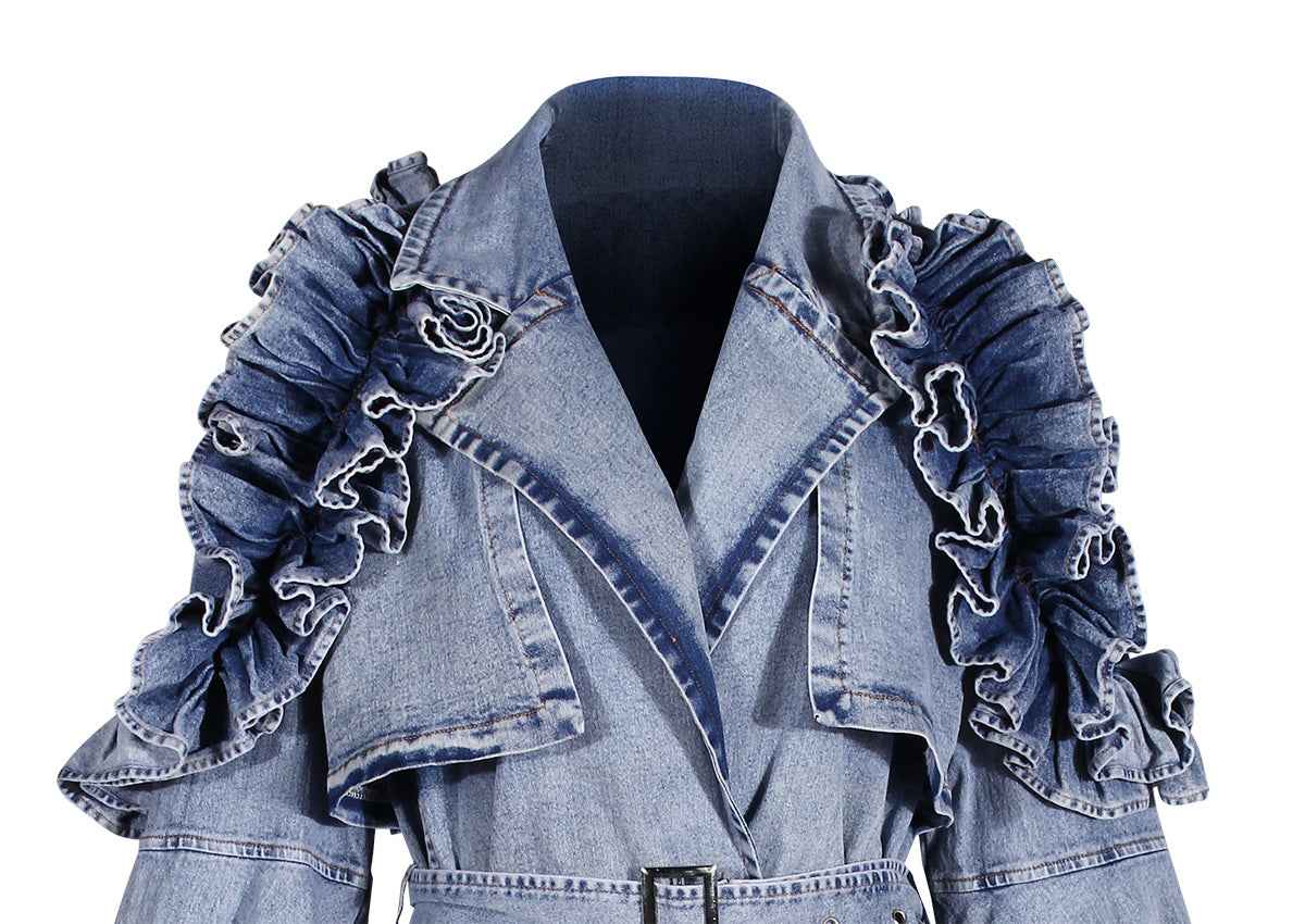Denim Windbreaker Lotus Leaf Jacket