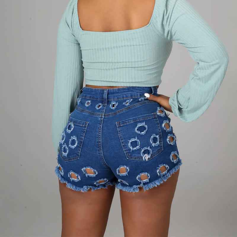 Solid Color Ripped High Waist Stretch Women's Bottoms