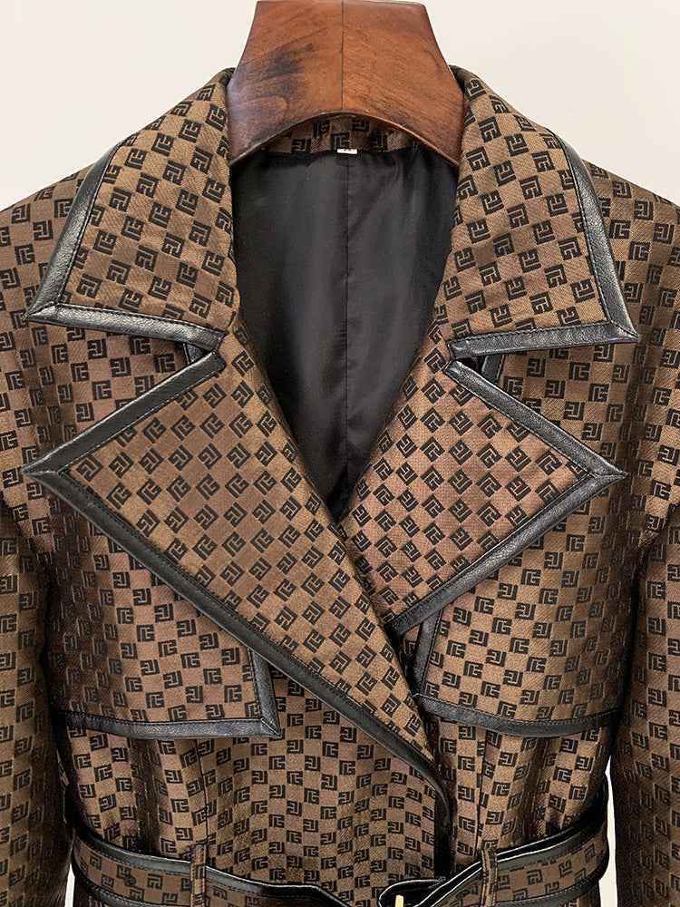 Women's Jacquard Jacket Maze Pattern Long Trench