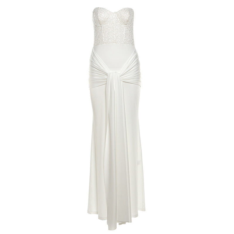 Sequin Tube Top Backless Sheath Dress for Women