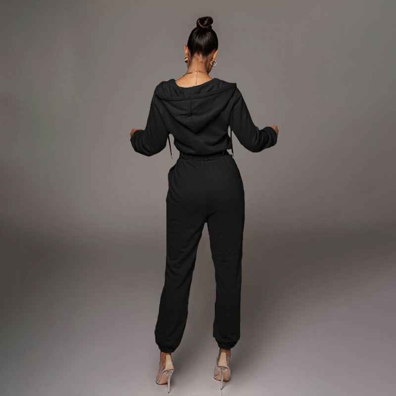 Half Open Collar Urban Casual Women's Jumpsuit