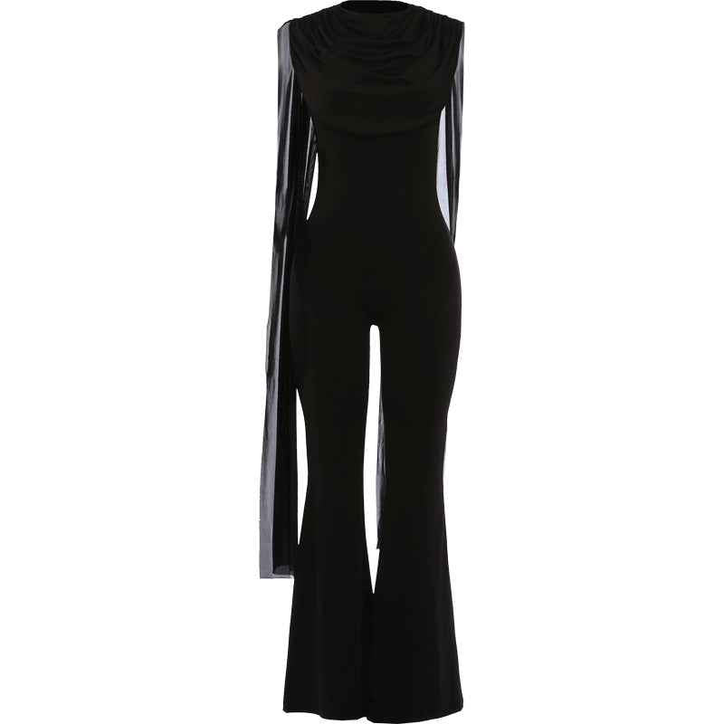 Elegant round Collar Gauze Ribbon Jumpsuit