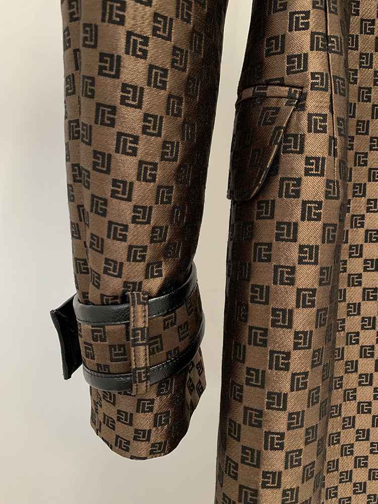 Women's Jacquard Jacket Maze Pattern Long Trench