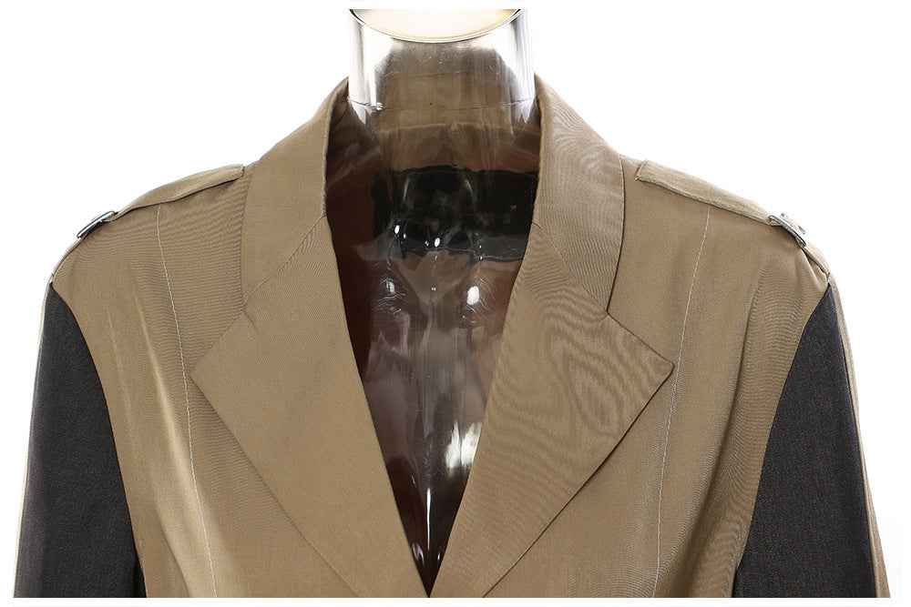 Irregular Asymmetric Contrast Color Mid Length Jacket Women's Trench MUNSIEUR