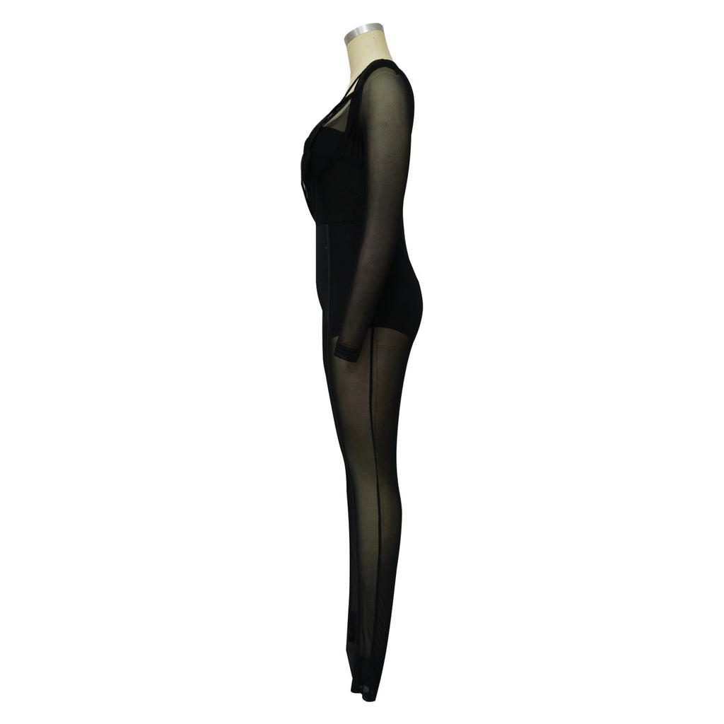 Solid Color Sexy See through Jumpsuit Women