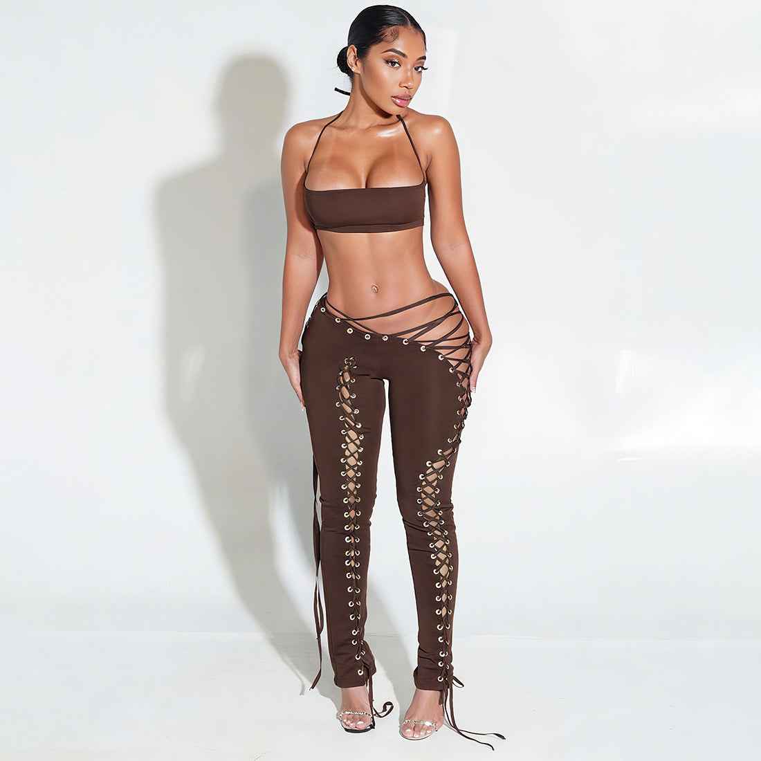 Street Lace up Jumpsuit Two Piece Set