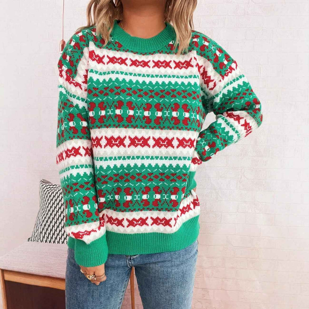 Christmas Jacquard Contrast Knitted Pullover Casual Sweater