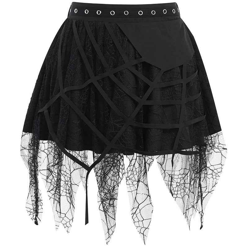 Punk Spider Web Tassel Mini Gothic Skirt