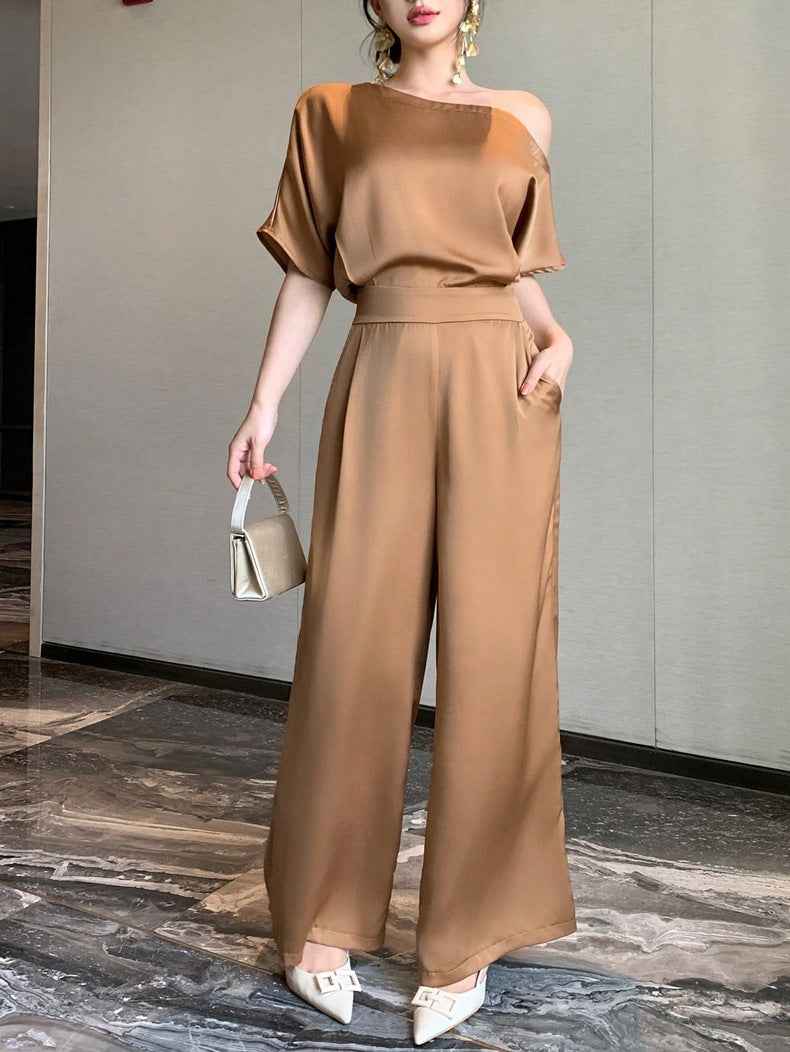 Satin Jumpsuit for Women Elegant Asymmetric