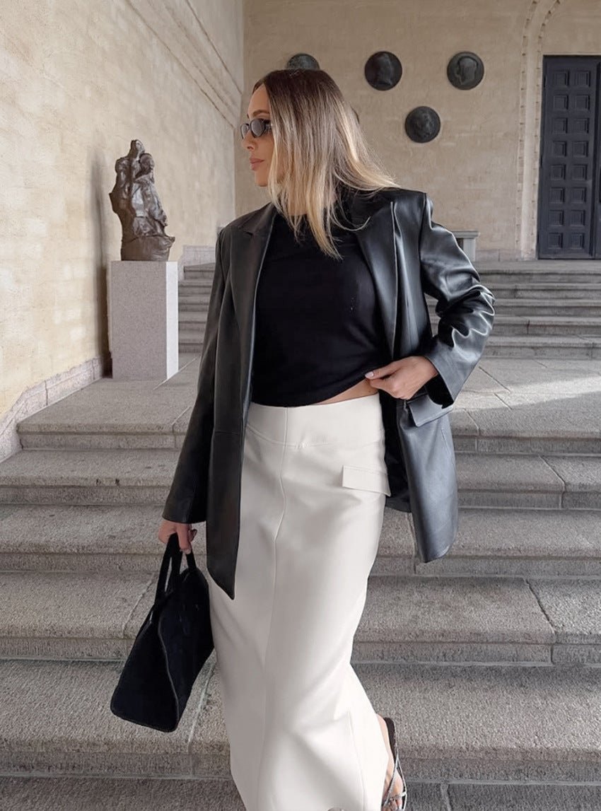 MUNSIEUR Retro Straight Skirt for Women Spring A line