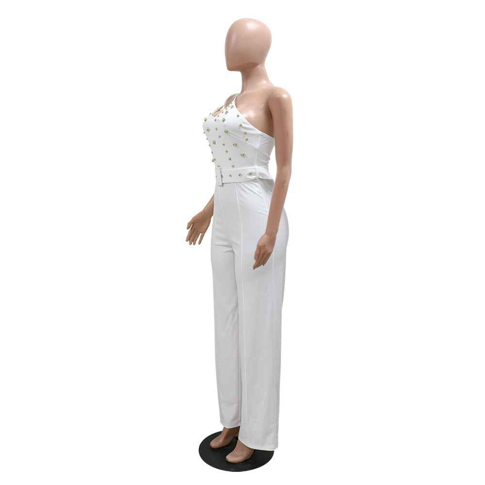 Elegant Solid Color Jumpsuit Slim Fit One Shoulder