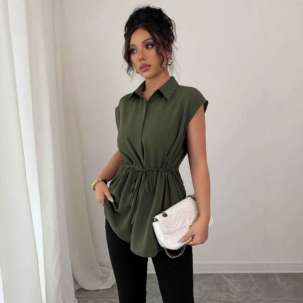 Solid Color Polo Collar Women's T-shirt