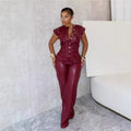 New Arrivals Women's Trousers Sleeveless Leather Jumpsuit