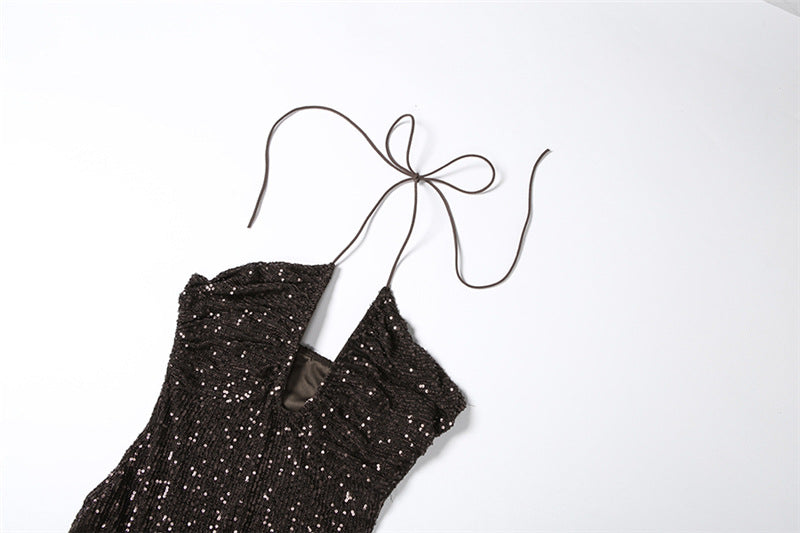 Elegant Halter Sequ Slim Dress