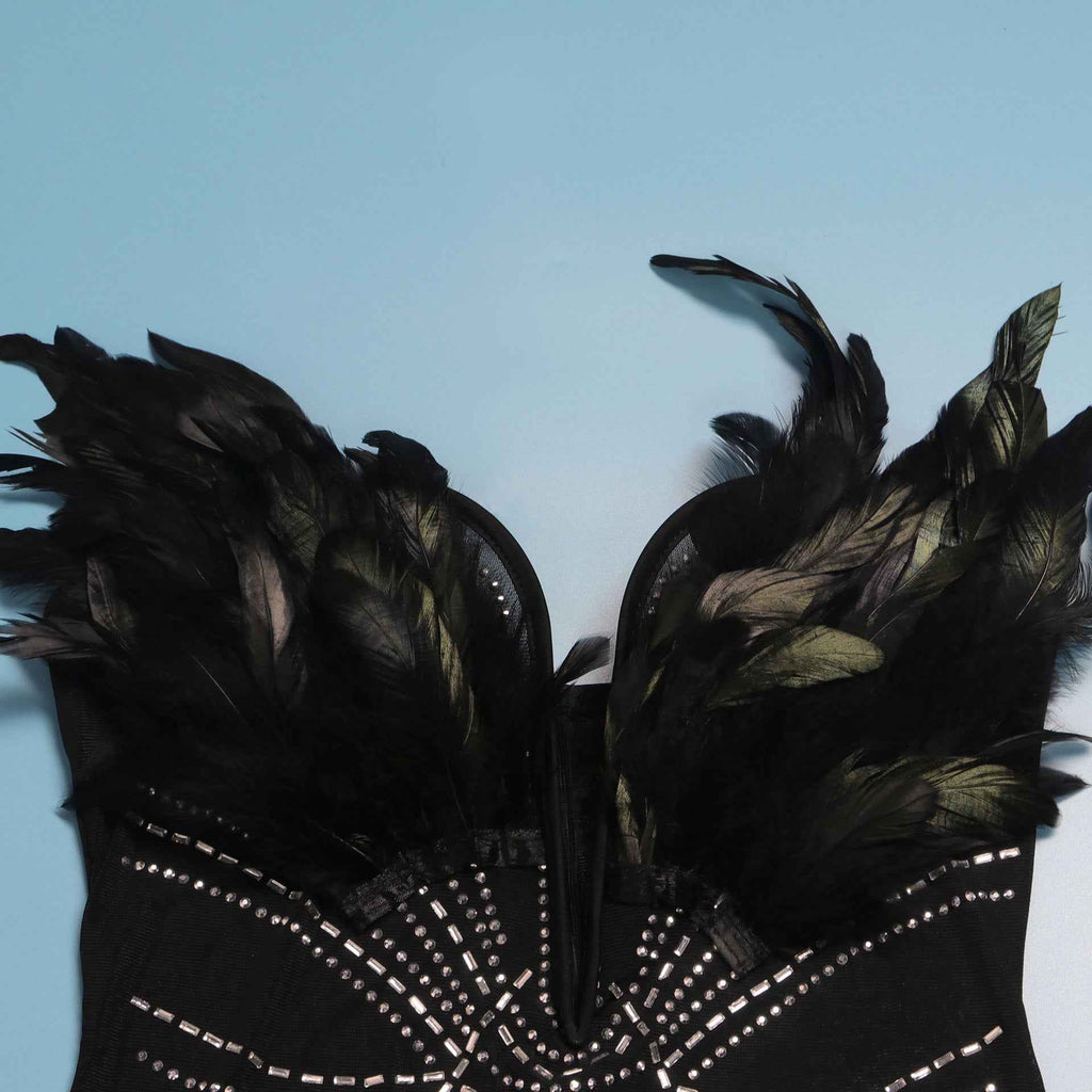 Sexy Feather Rhinestone Slim Fit Sheath Sleeveless Jumpsuit