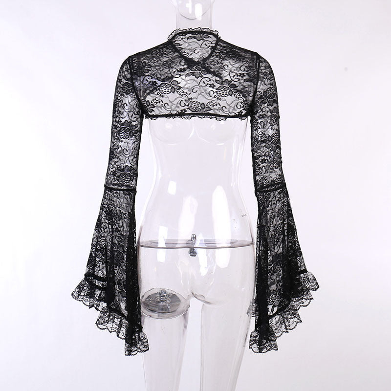 Gothic Classic Lace Flare Sleeve Blouse Y2K Rave