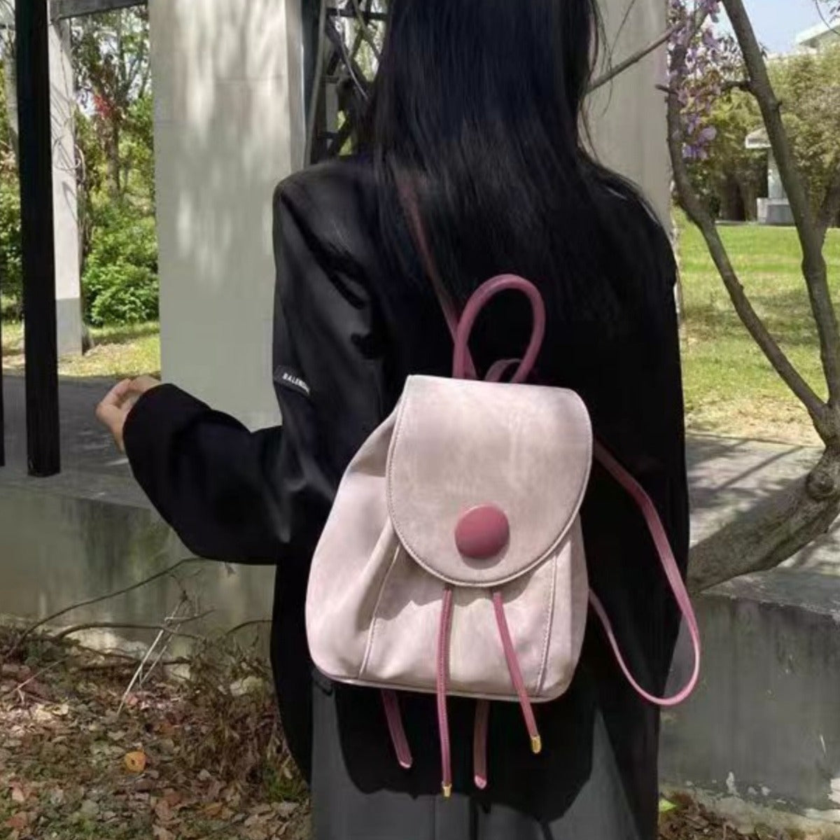 Small denim pink backpack, schoolgirl bag, large capacity travel backpack