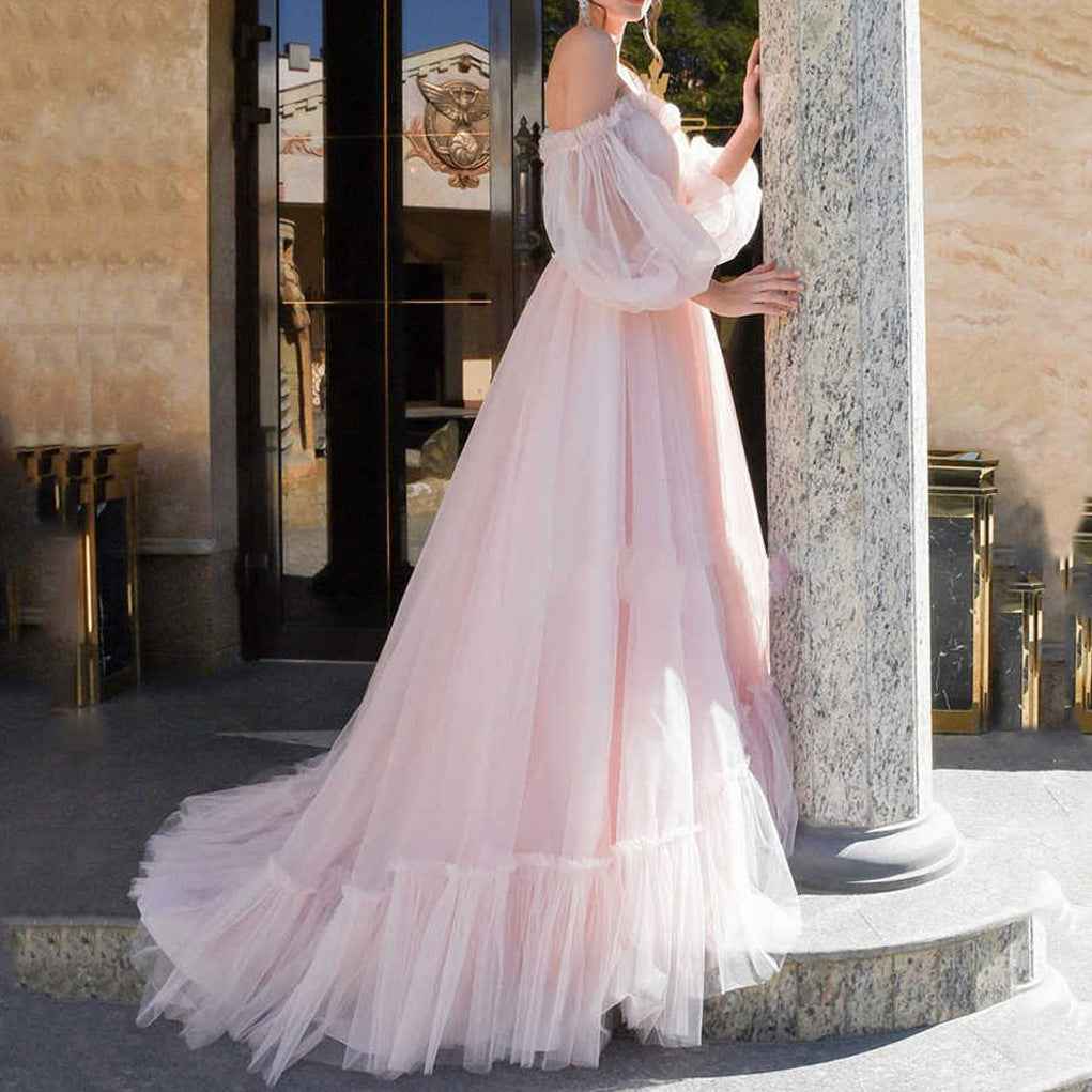 Tube Top Dress Mesh Wedding Evening Dress