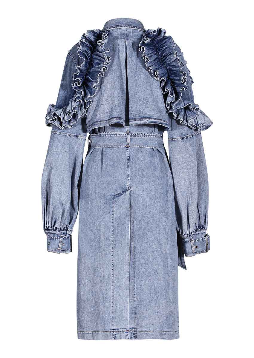 Denim Windbreaker Lotus Leaf Jacket