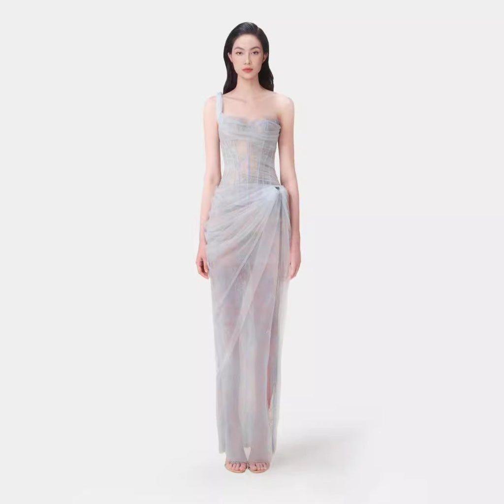 Summer Pure Sexy Lace Solid Color One Shoulder Dress