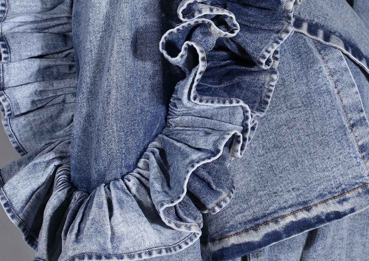 Denim Windbreaker Lotus Leaf Jacket