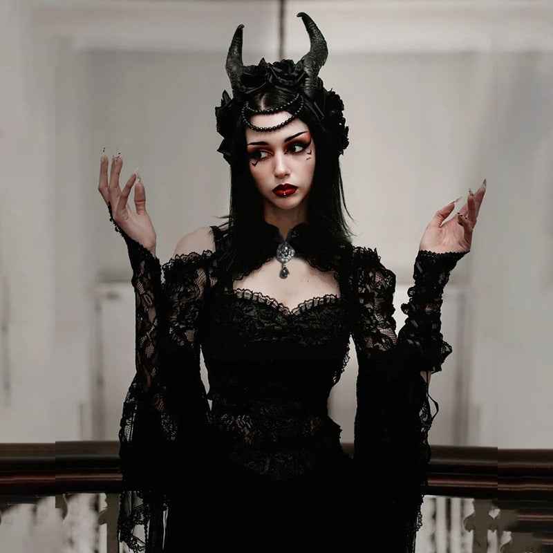 Gothic Classic Lace Flare Sleeve Blouse Y2K Rave