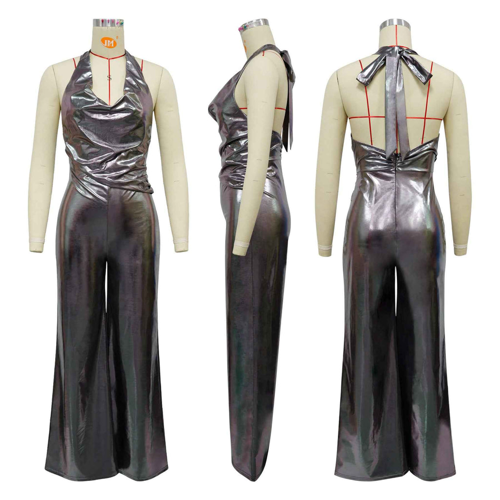 Swing Collar Halter Backless Jumpsuit Women