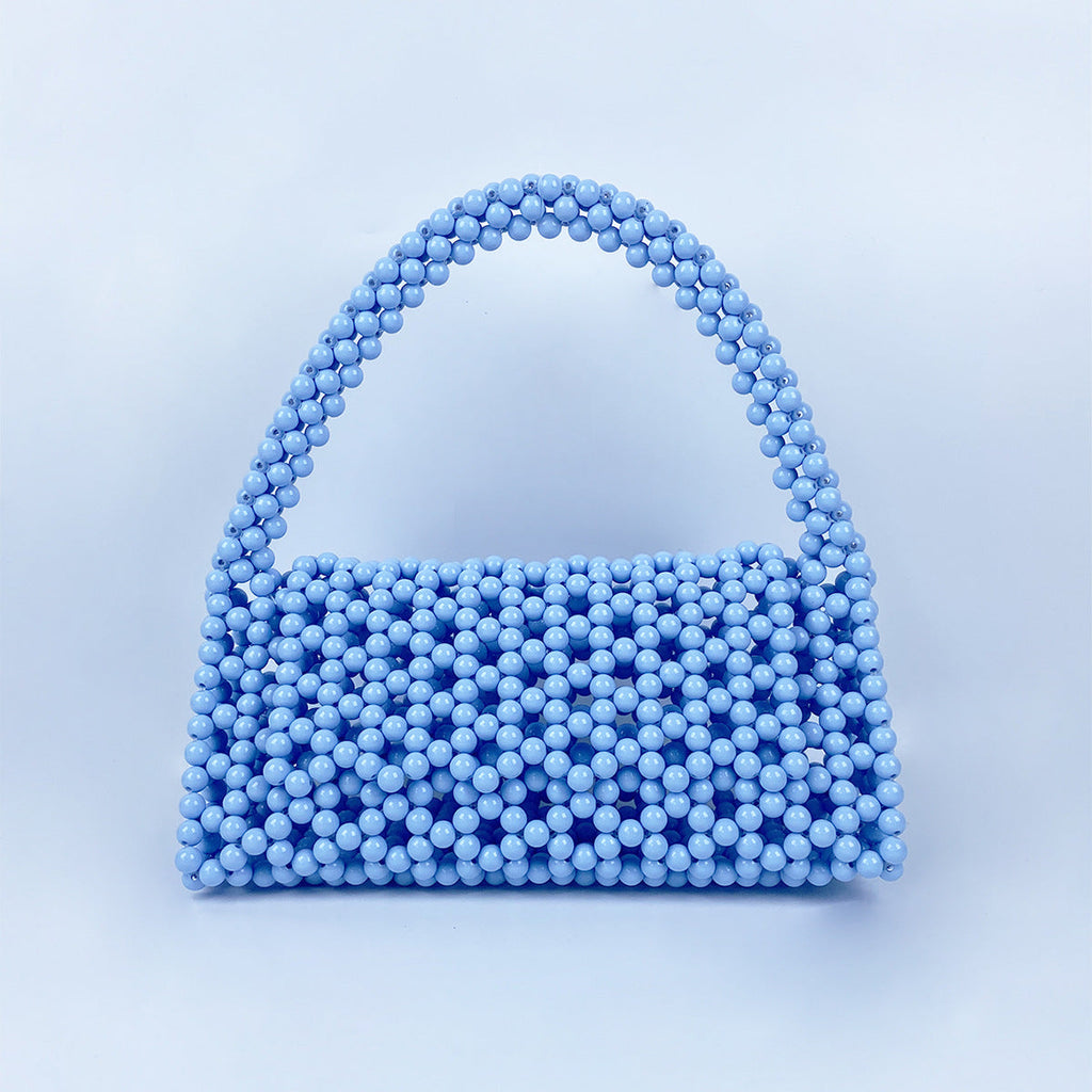 Pearl Bag Women Hand Woven Acrylic Beaded Bag Retro Fairy Small Handbag Triangle Wrist Bag
