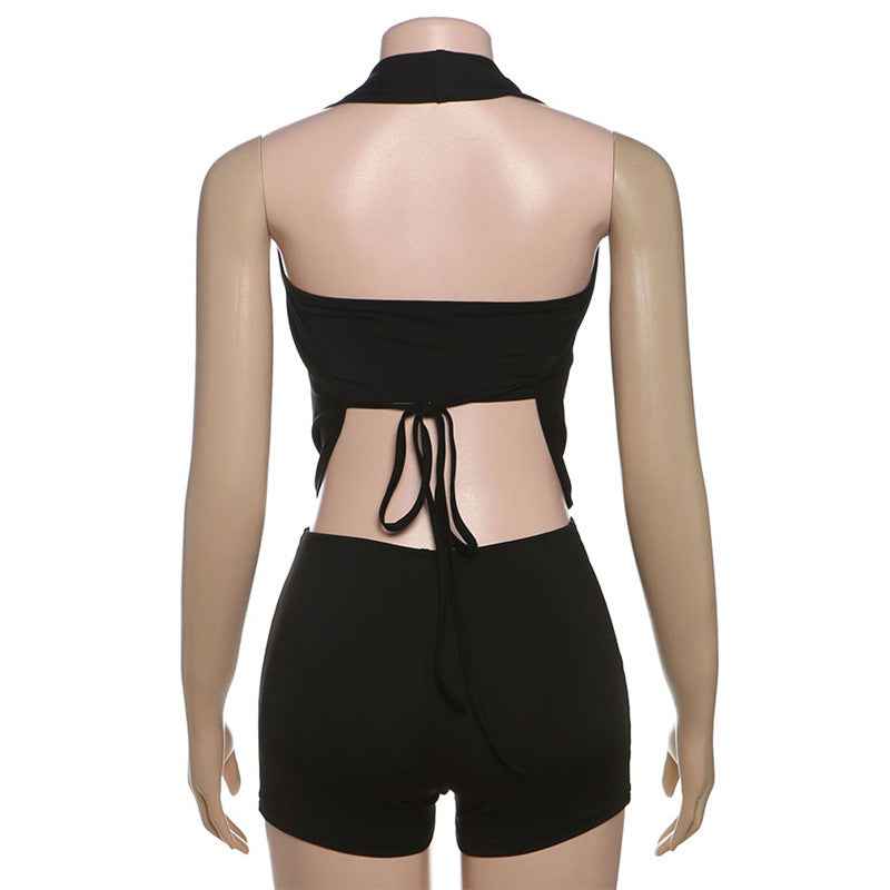 Summer Backless Lace up Romper