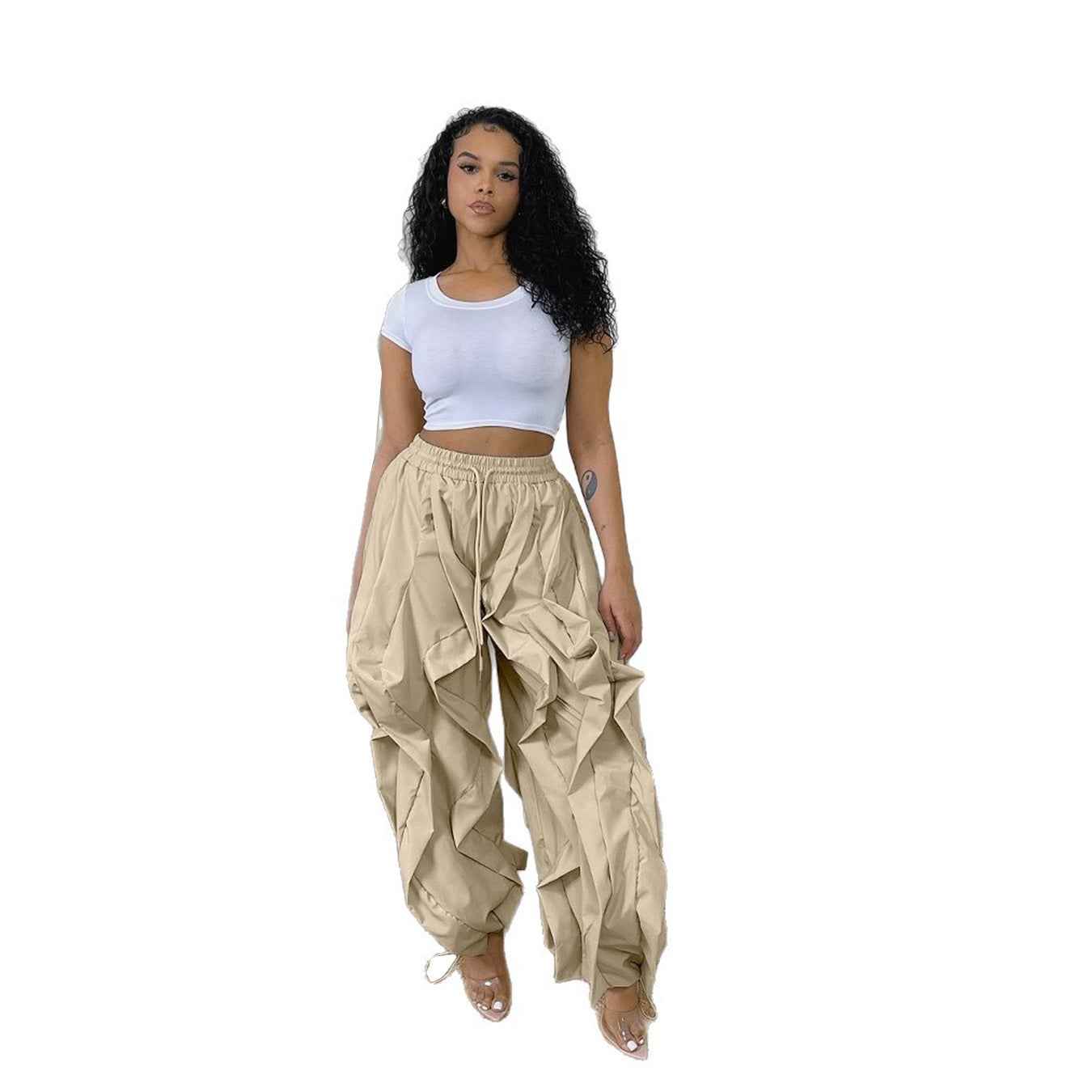 Rise Ruffle Banded Sweats Jeans