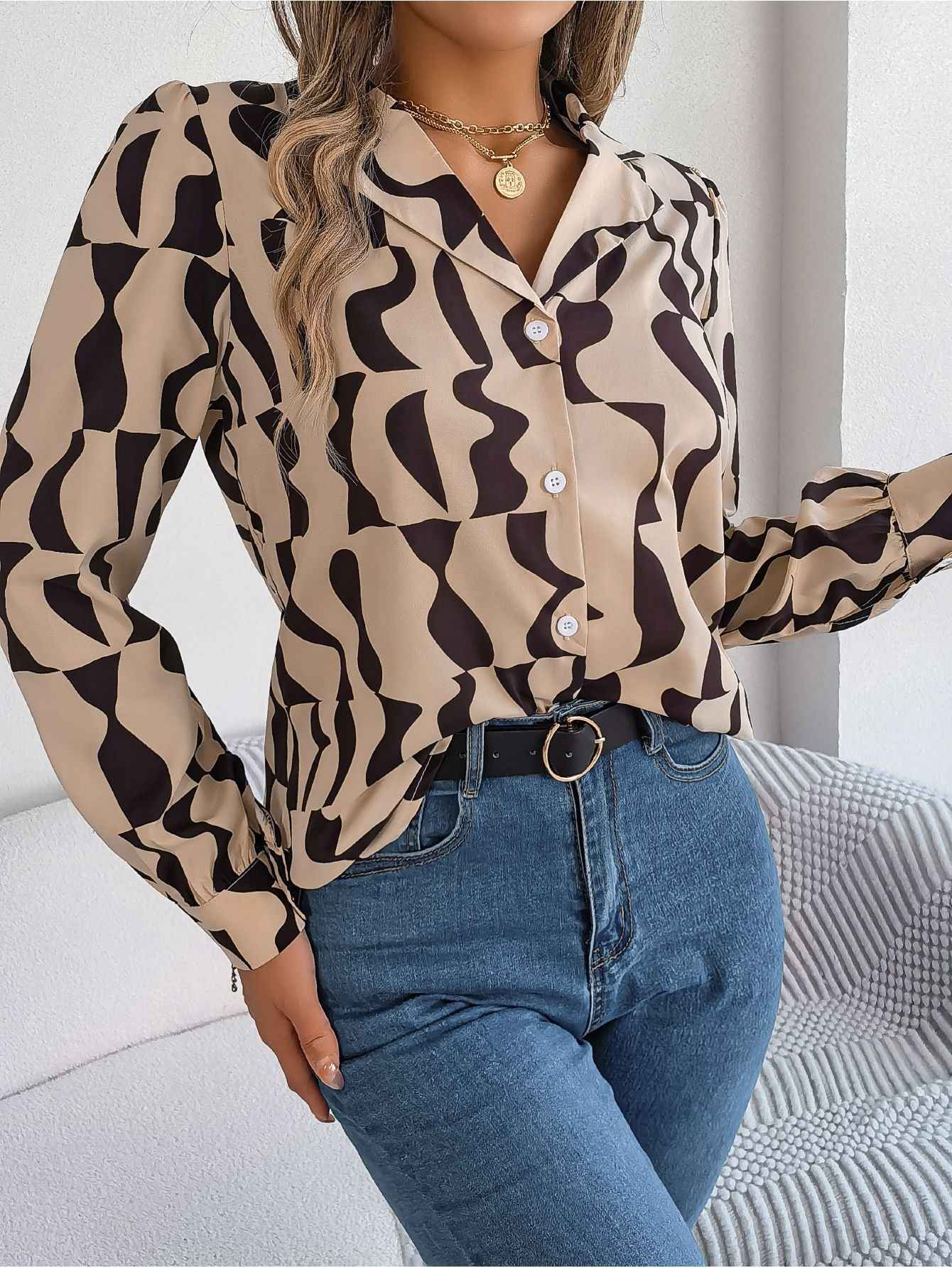 Elegant Contrast Color Striped Blouse