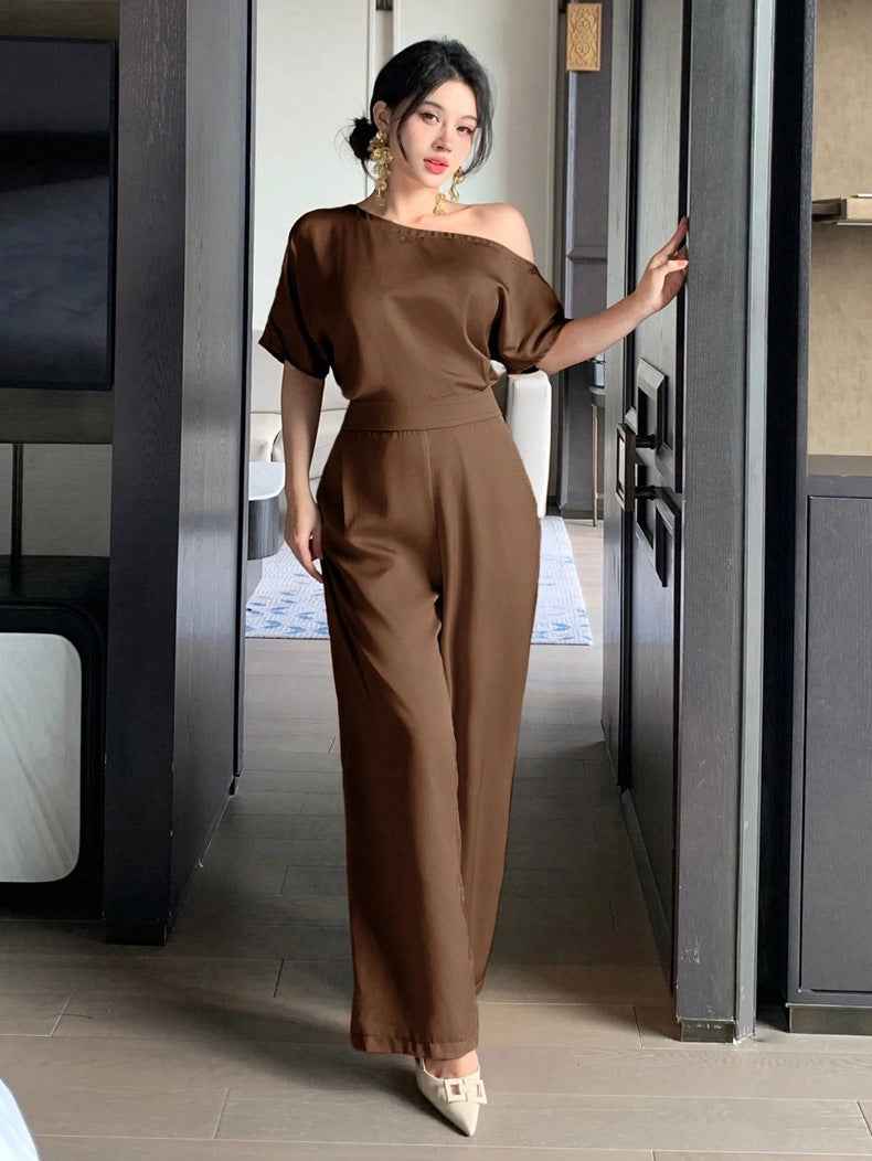 Satin Jumpsuit for Women Elegant Asymmetric