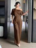 Satin Jumpsuit for Women Elegant Asymmetric
