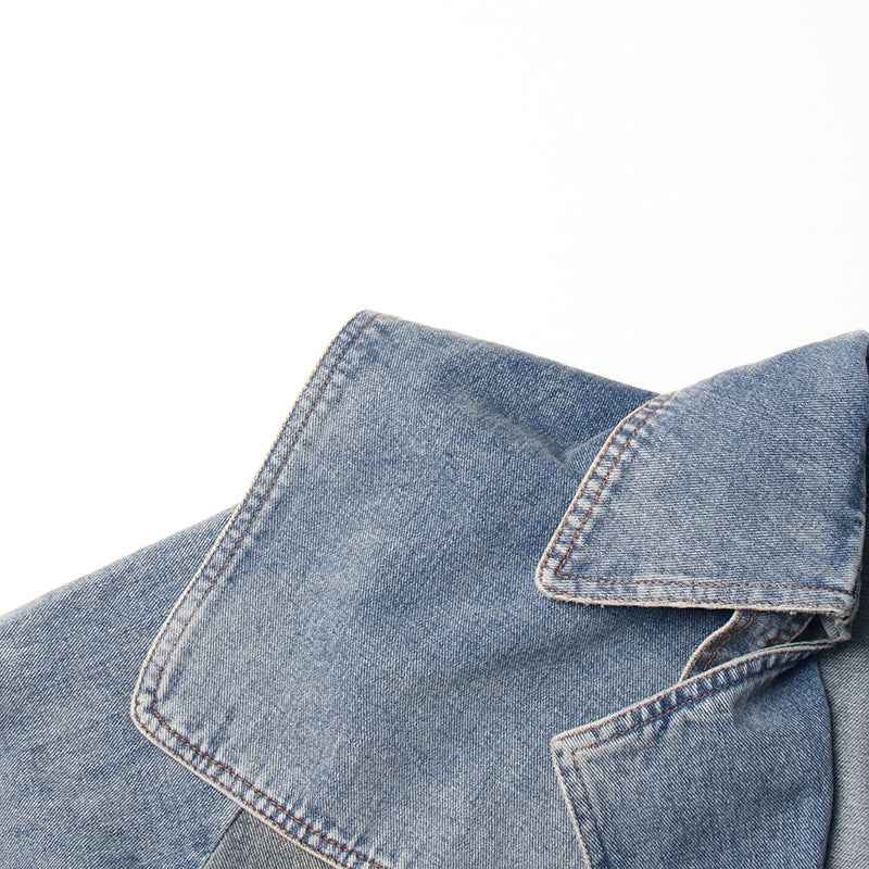 Denim Trench Coat Polo Collar Jacket