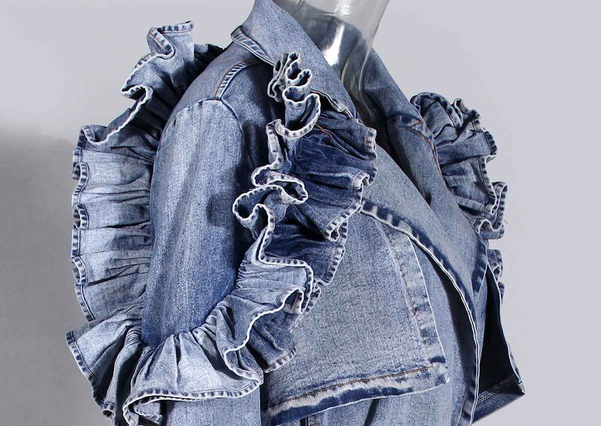 Denim Windbreaker Lotus Leaf Jacket