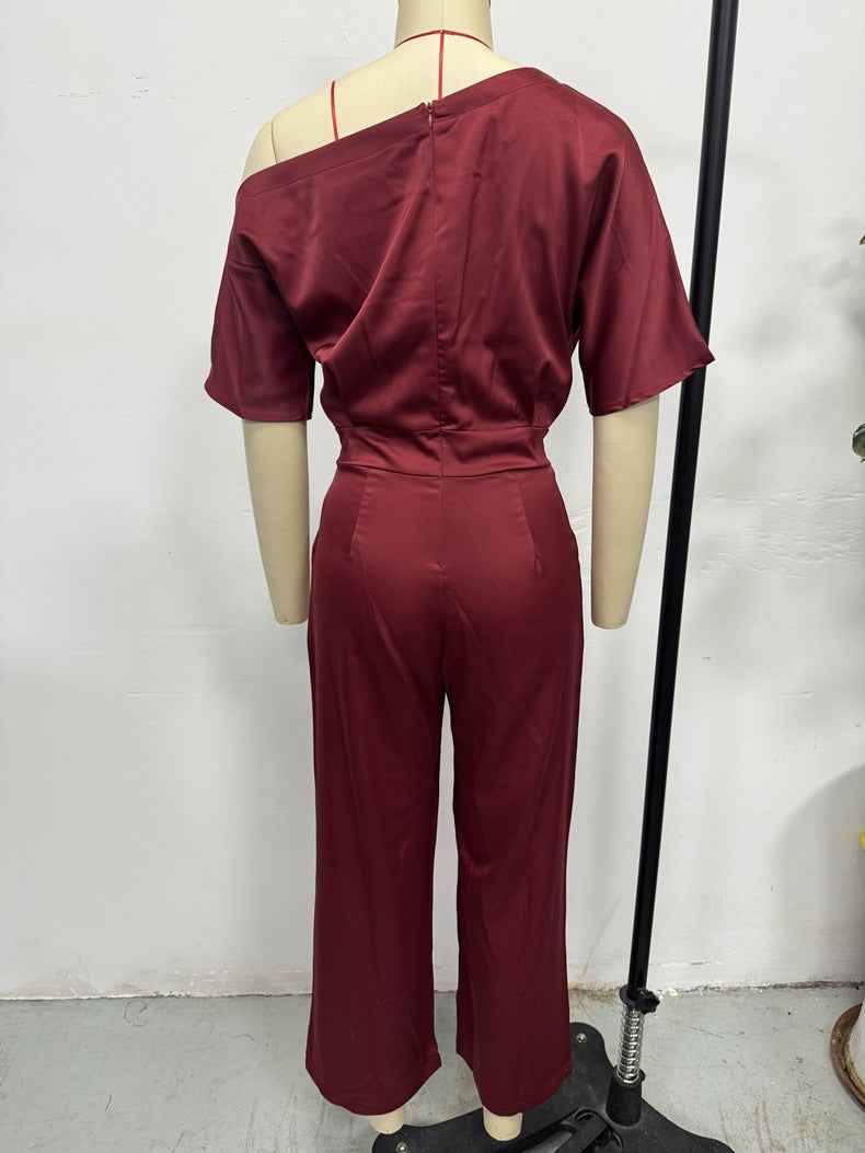 Satin Jumpsuit for Women Elegant Asymmetric