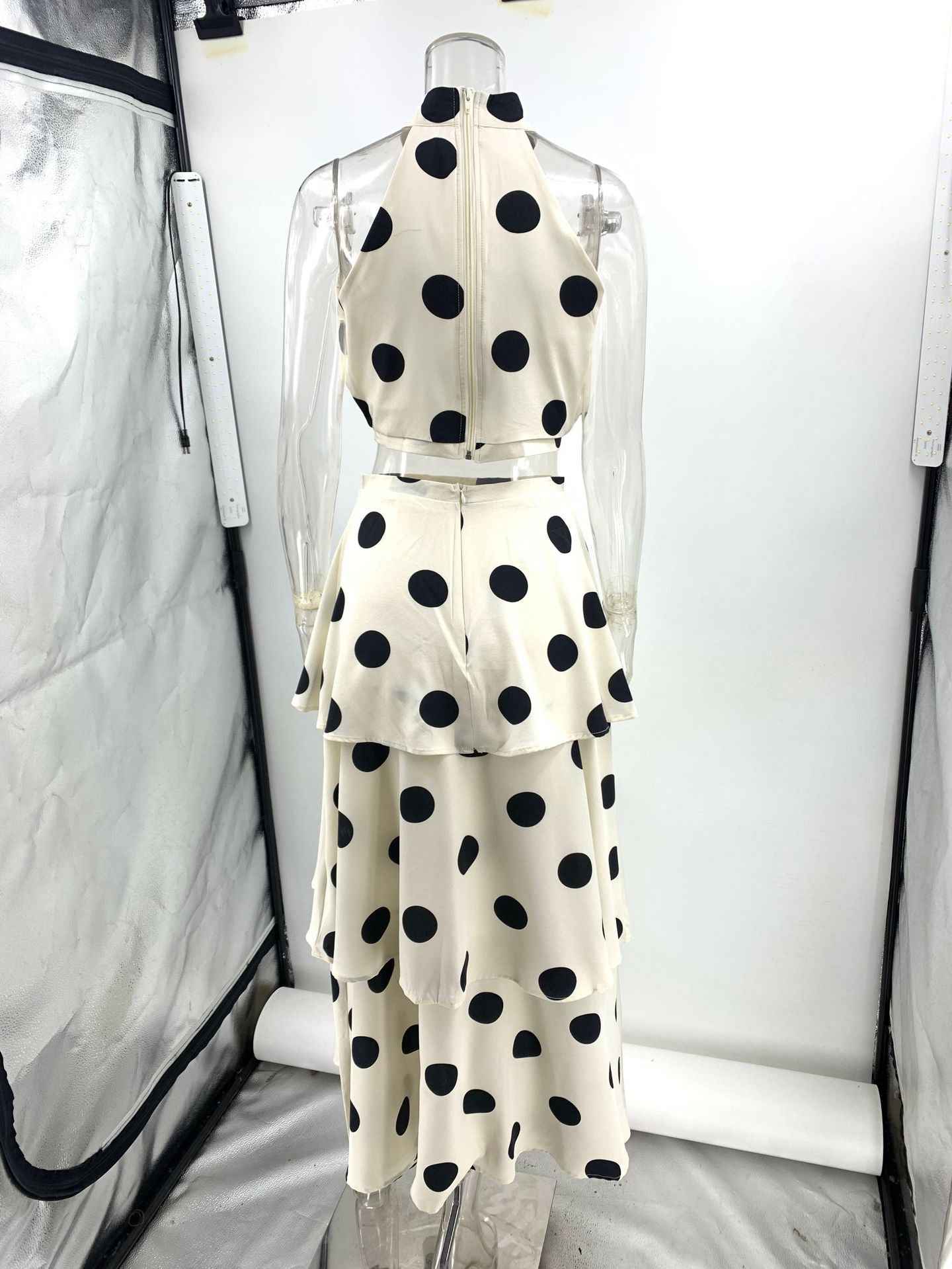 Polka Dot Halter Sleeveless and Skirt Two Piece Set