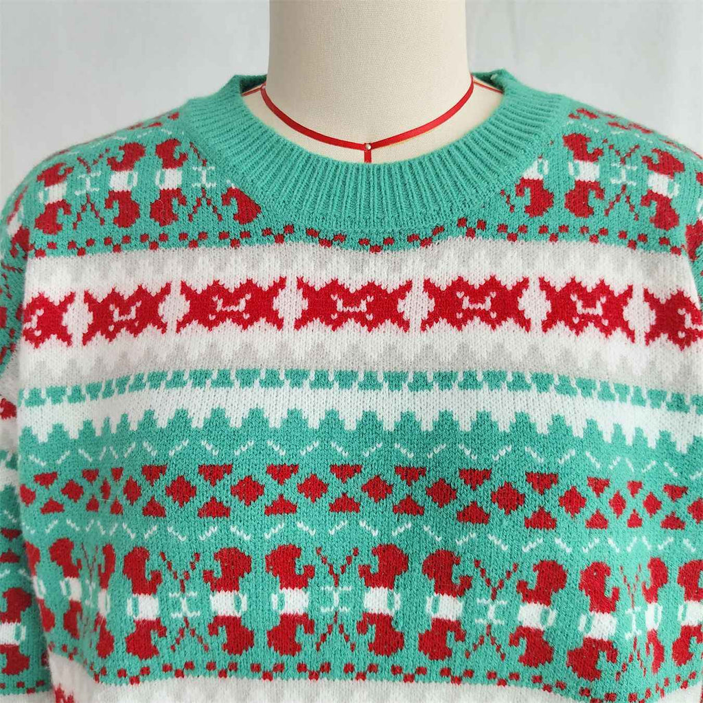 Christmas Jacquard Contrast Knitted Pullover Casual Sweater