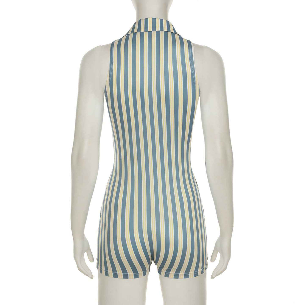 Sleeveless Romper Striped Contrast Color Street Hip