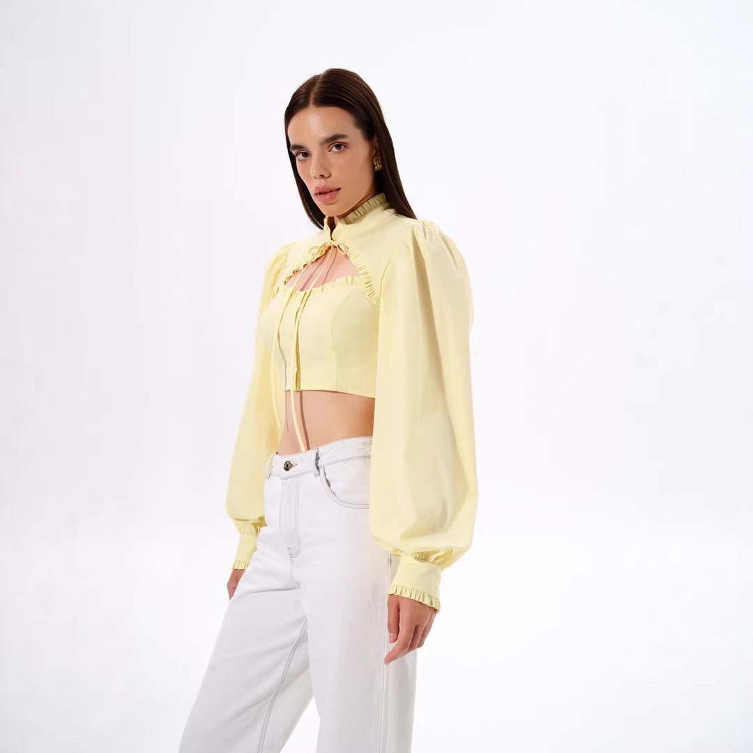 Puff Sleeve Lace Collar Blouse