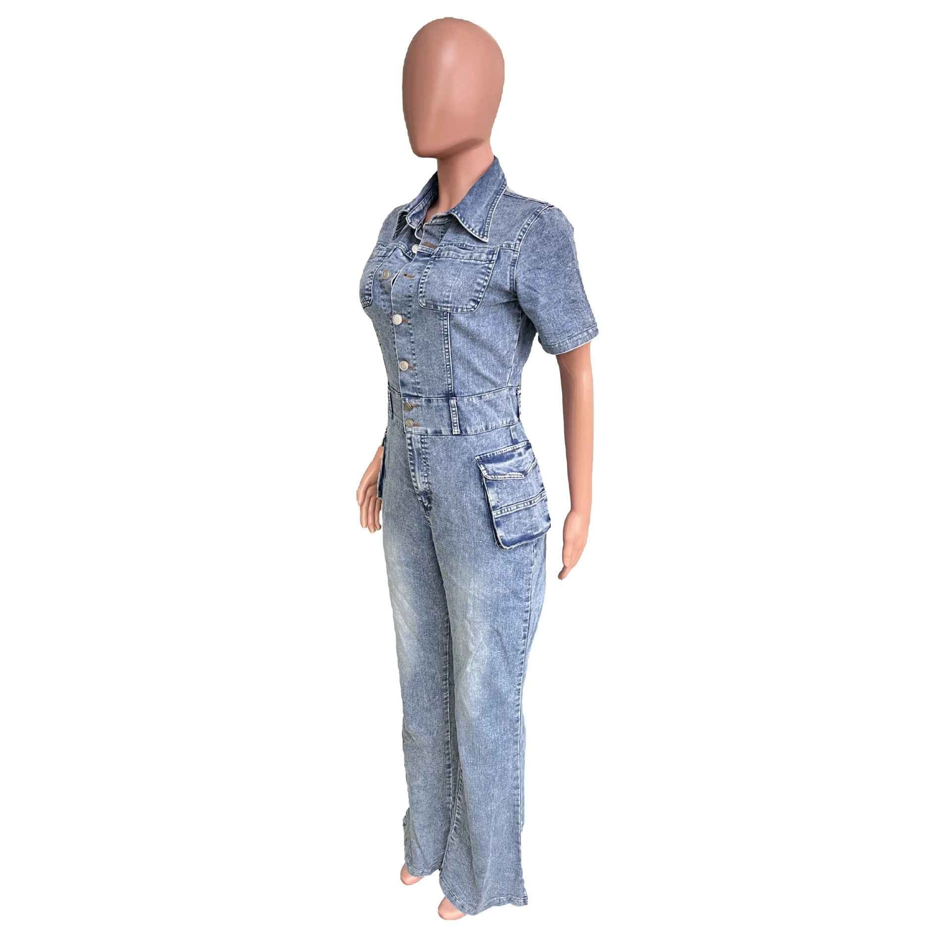 Floral Wash Denim Jumpsuit