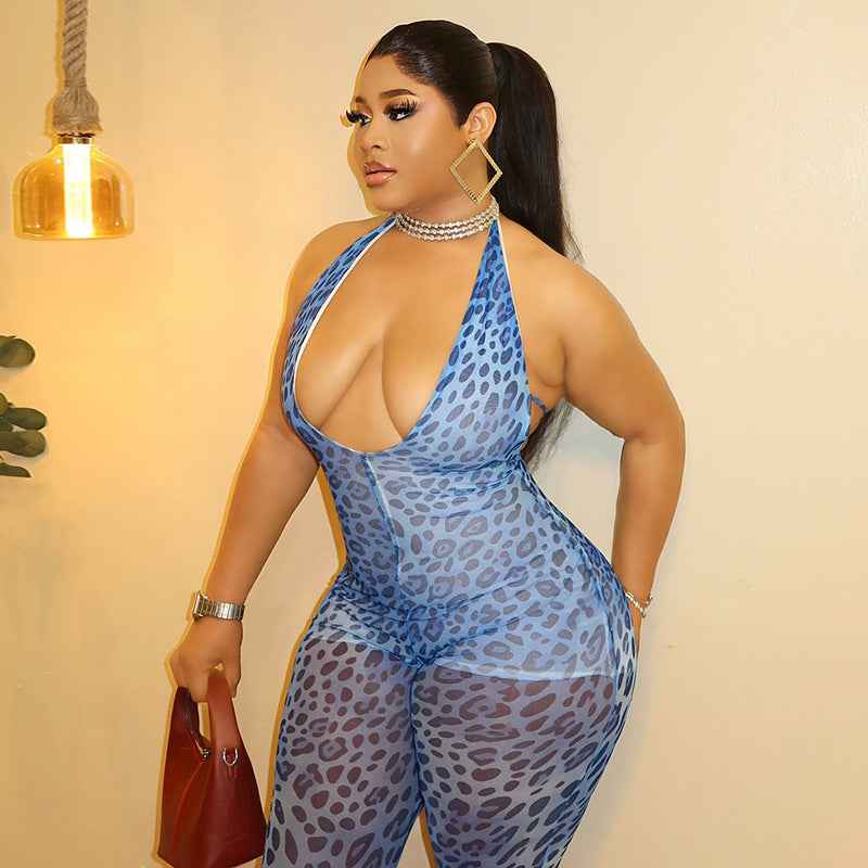 Women's Micro Transparent Niche Jumpsuit Halter U Collar Sheath