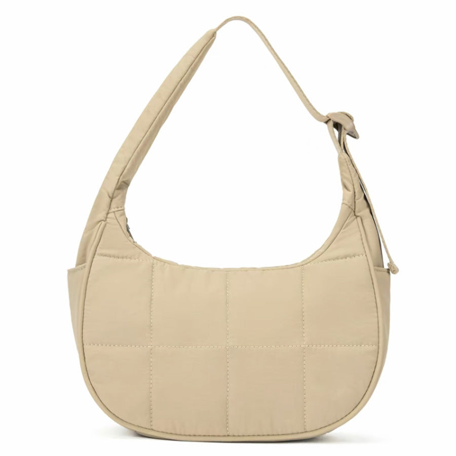 Nylon bag large capacity women's armpit bag, down bag versatile shoulder bag, solid color silk cotton handbag, puffer bag hobo