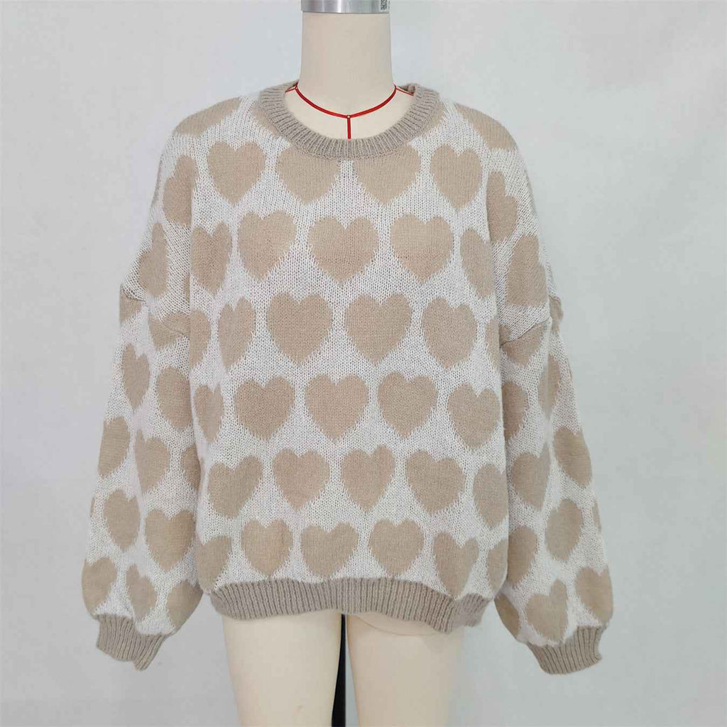 Valentine's Day Sweater Cute Love Jacquard Color Contrast