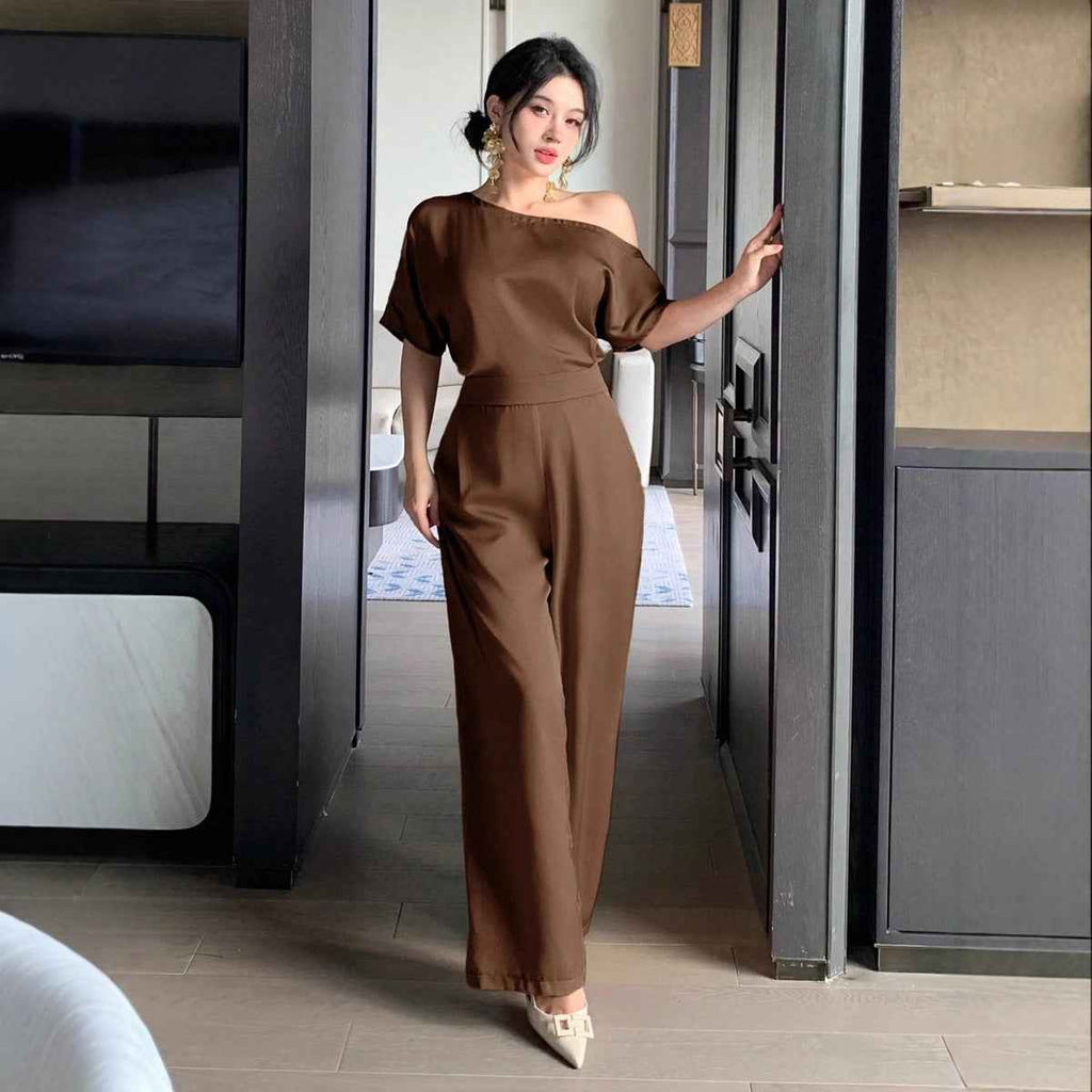 Satin Jumpsuit for Women Elegant Asymmetric