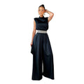 Solid Color Turtleneck Sleeveless Fitted Waist Jumpsuit No Belt