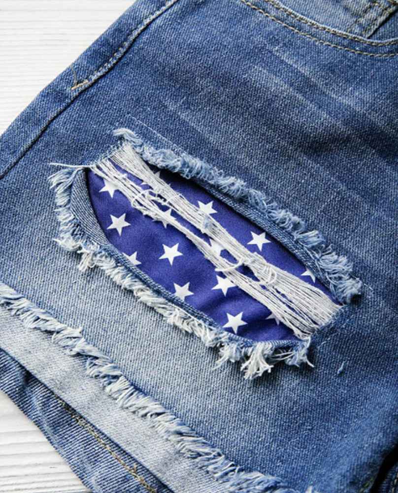 American Flag Printed Patch Denim Bottoms 4th of July Collection