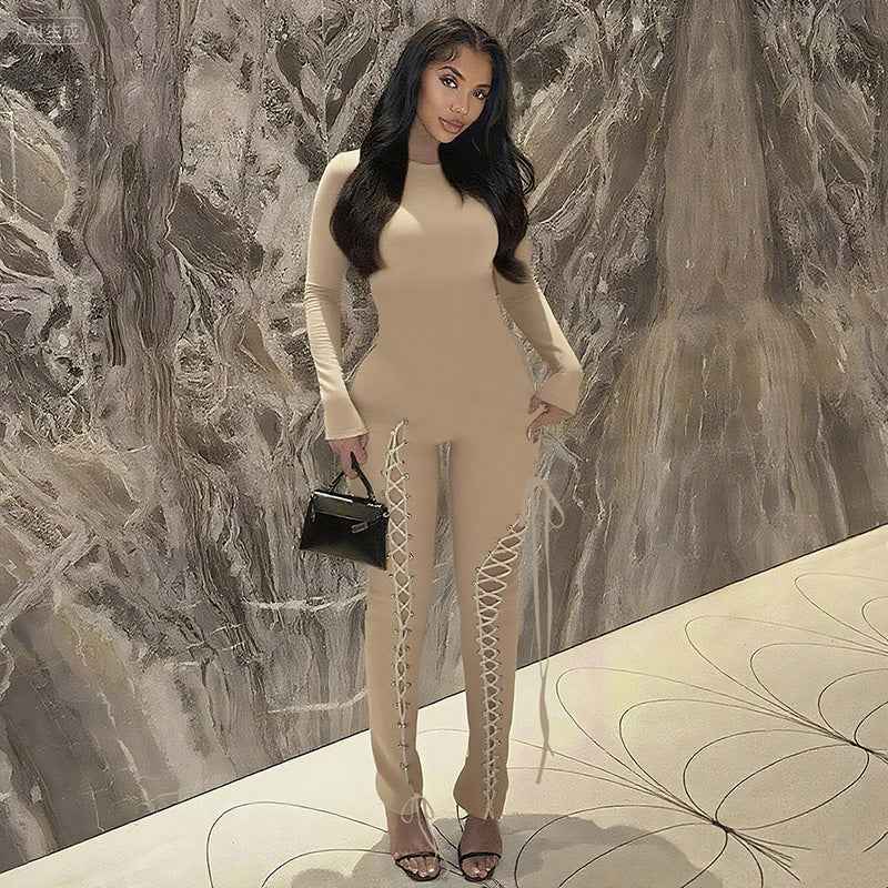 Sexy Solid Color Cutout out Strap Tight Jumpsuit