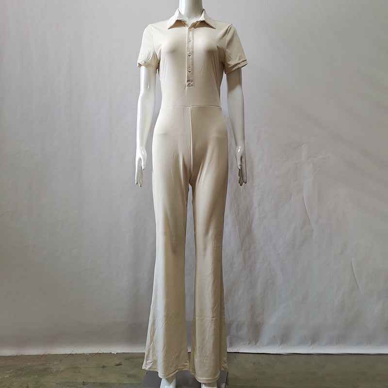 Backless Collared Button Jumpsuit