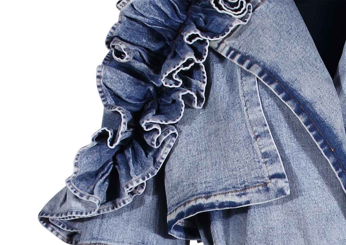 Denim Windbreaker Lotus Leaf Jacket